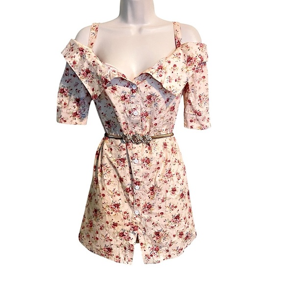 Floral Print Off the Shoulders Boho Mini Dress Nwot Size M - Picture 1 of 10